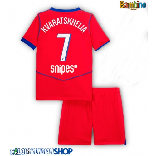 Maglie da calcio Paris Saint-Germain Khvicha Kvaratskhelia #7 Terza Maglia Bambino 2025-26 Manica Corta + Pantaloni corti)